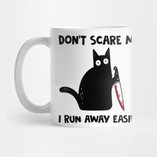 Don't Scare Me I Run Away Easily Funny Black Cat With Knife Mug